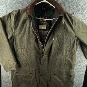 Barbour Northumbria A400 Green Waxed Jacket Zip Lined Cotton Canvas Size C42